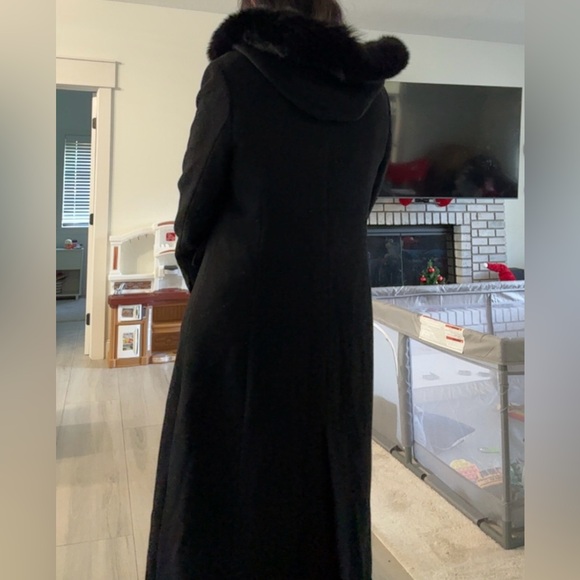 Calvin Klein Black Wool Coat - fox Fur trim hood size 12 / L (best for Tall) - Picture 11 of 12